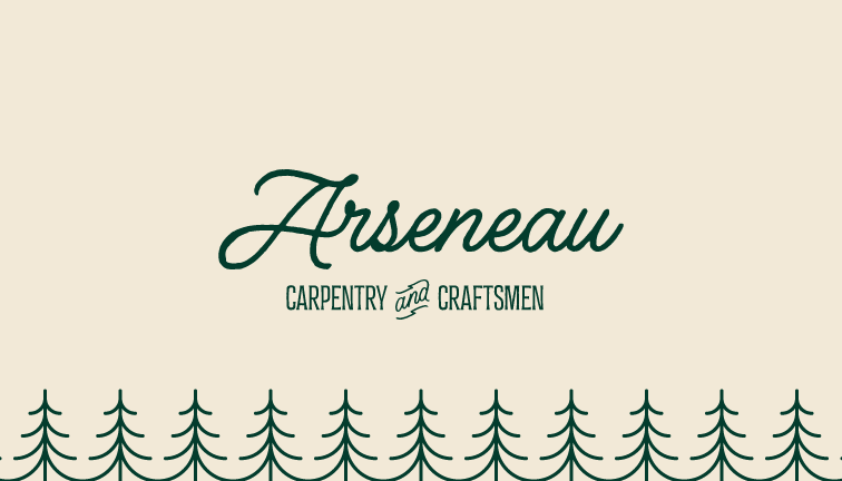 Arseneau Carpentry & Craftsmen logo with tree designs on a beige background.