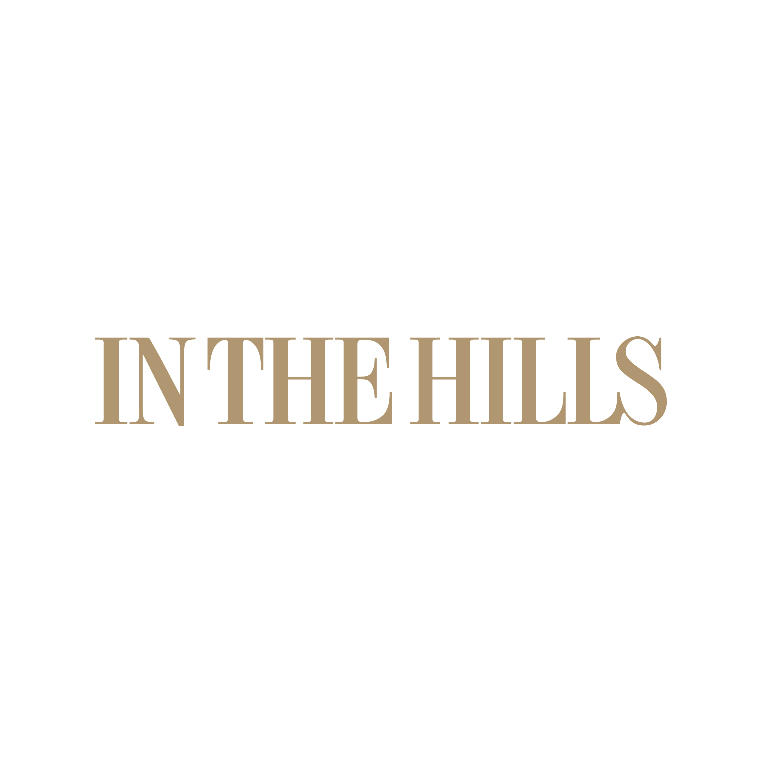 Text In The Hills in elegant serif font, set against a plain white background. Ideal for fashion or lifestyle branding.
